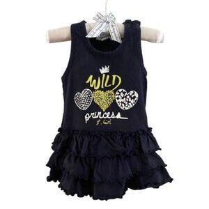 3 Pommes Blue Tiered Ruffles Dress Wild Princess Hearts Racerback 6-9 Months